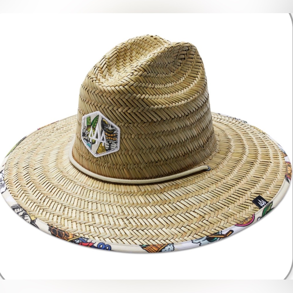 Hemlock Hat Co. Last Call Straw Lifeguard Hat Tiki Mug Pattern OS